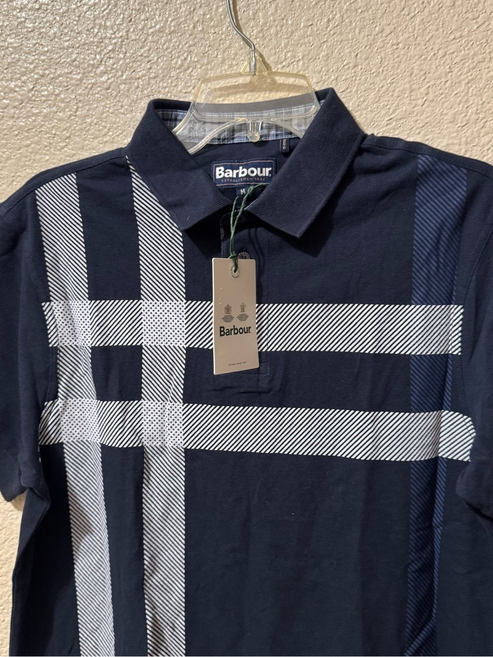 Barbour Men's Navy Plaid Polo Shirt NWT